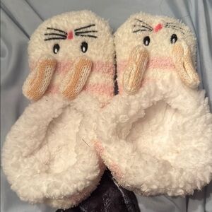 Cute Bunny Slipper socks grippy Pilates theme rabbit pin white black baby shower